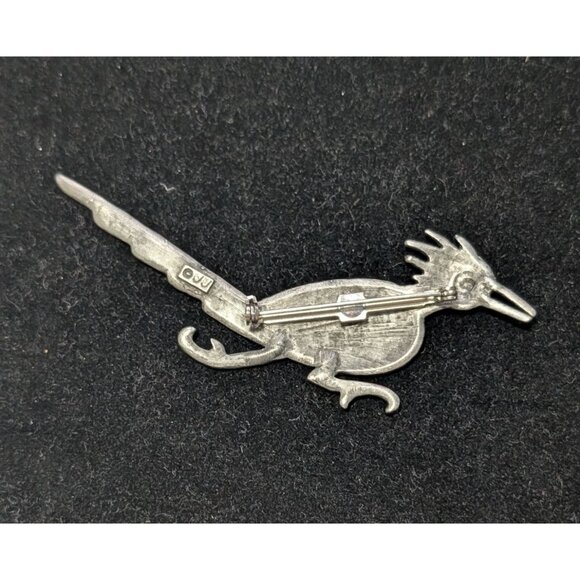 Vintage JJ Native American Roadrunner Brooch Pin Sterling Silver Gemstone Eye - Picture 2 of 13